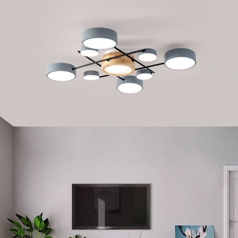 Plafoniera moderna a montaggio a filo con giunzione quadrilatera, 9 luci LED, 84 W, 90 x 10 cm