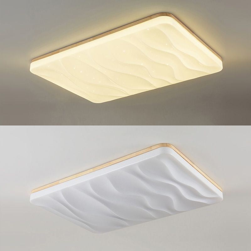 Plafoniera rettangolare giapponese in acrilico e legno 95 x 65 x 5 cm
