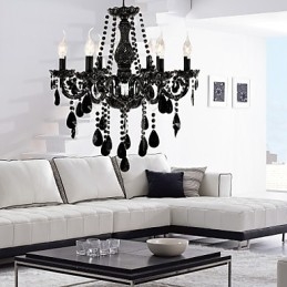 Lampadario moderno nero in cristallo 6 luci