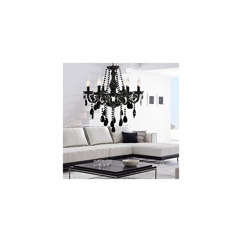 Lampadario moderno nero in cristallo 6 luci