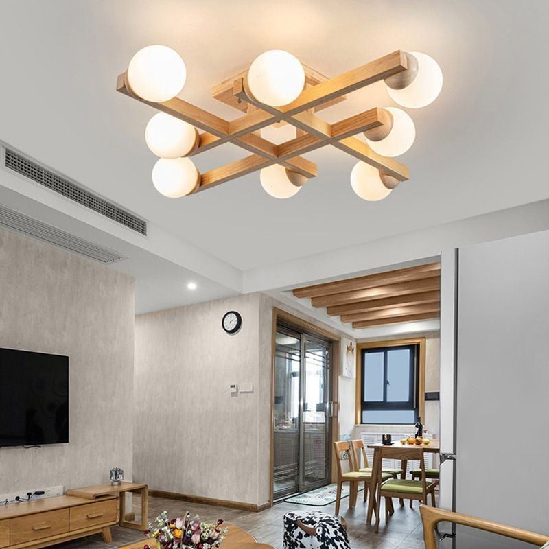 Plafoniera giapponese in legno Magic Bean a filo