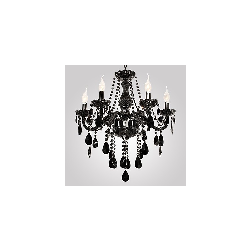 Lampadario moderno nero in cristallo 6 luci