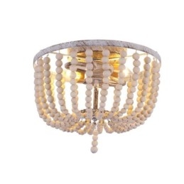 Plafoniera a filo vintage con perline in legno, 3 luci, E12/E14, 31×25 cm