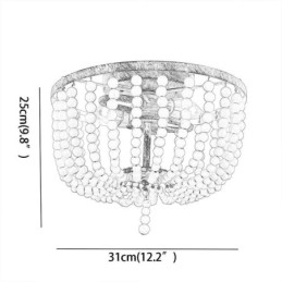 Plafoniera a filo vintage con perline in legno, 3 luci, E12/E14, 31×25 cm