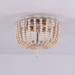 Plafoniera a filo vintage con perline in legno, 3 luci, E12/E14, 31×25 cm