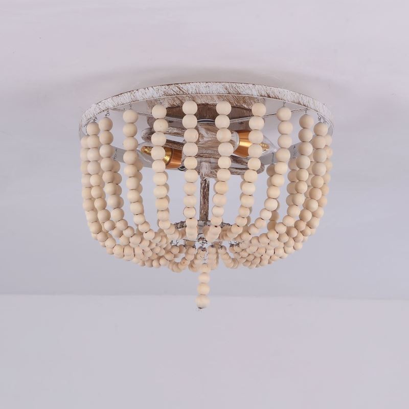 Plafoniera a filo vintage con perline in legno, 3 luci, E12/E14, 31×25 cm