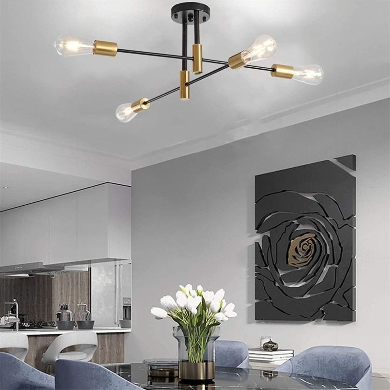 Lampadario a soffitto Sputnik nero a 4 luci, montaggio a filo, 60 × 24 cm