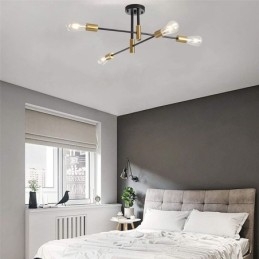 Lampadario a soffitto Sputnik nero a 4 luci, montaggio a filo, 60 × 24 cm