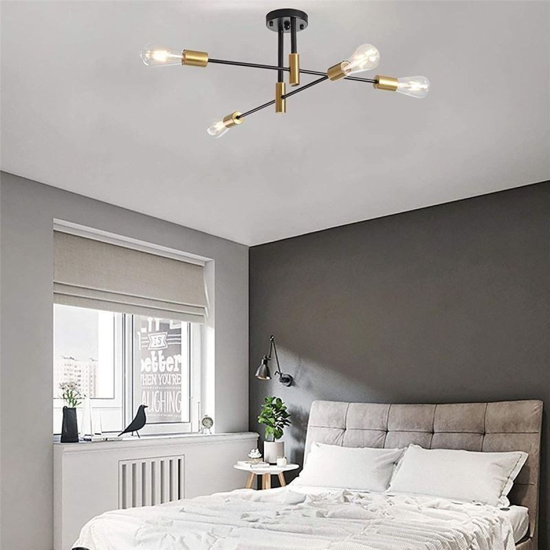 Lampadario a soffitto Sputnik nero a 4 luci, montaggio a filo, 60 × 24 cm