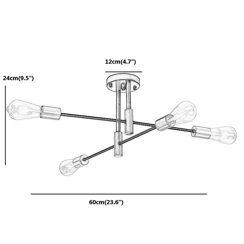 Lampadario a soffitto Sputnik nero a 4 luci, montaggio a filo, 60 × 24 cm