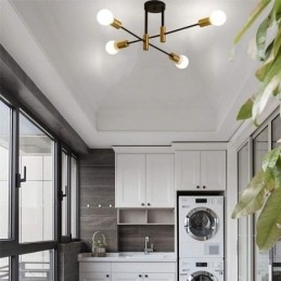 Lampadario a soffitto Sputnik nero a 4 luci, montaggio a filo, 60 × 24 cm