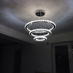 Lampadario a cristallo 3 livelli, LED integrato, argento elettroplaccato, catena regolabile, 40 cm
