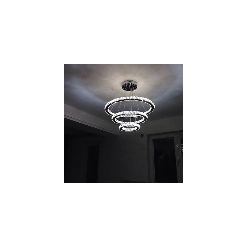 Lampadario a cristallo 3 livelli, LED integrato, argento elettroplaccato, catena regolabile, 40 cm