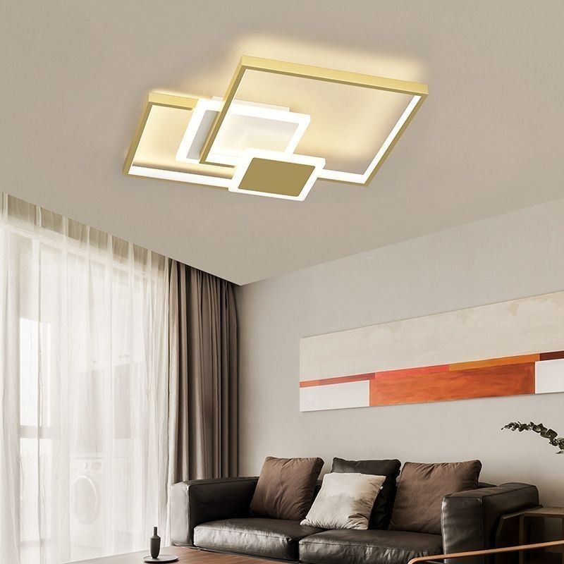 Plafoniera LED moderna dorata geometrica a 2 strati a montaggio a filo