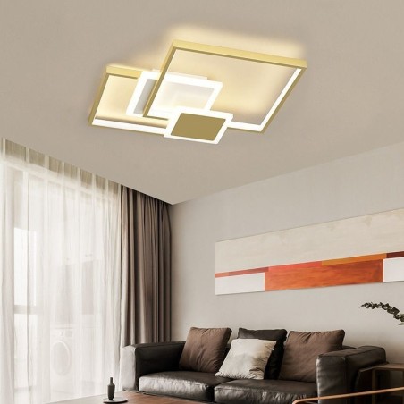 Plafoniera LED moderna dorata geometrica a 2 strati a montaggio a filo