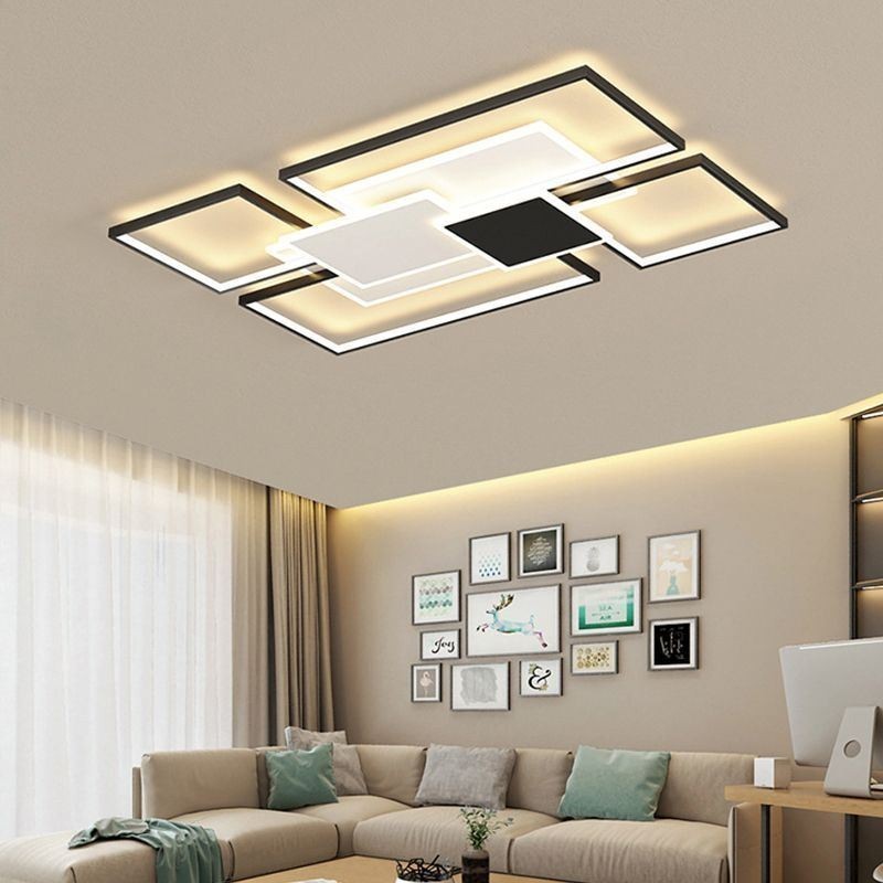 Plafoniera LED moderna dorata geometrica a 2 strati a montaggio a filo