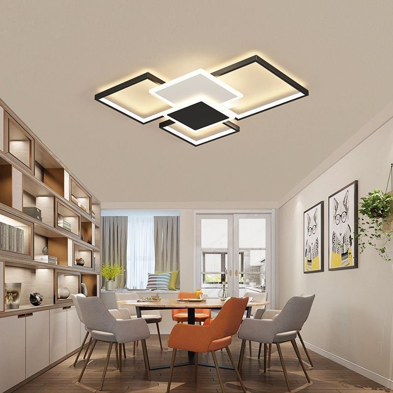 Plafoniera LED moderna dorata geometrica a 2 strati a montaggio a filo