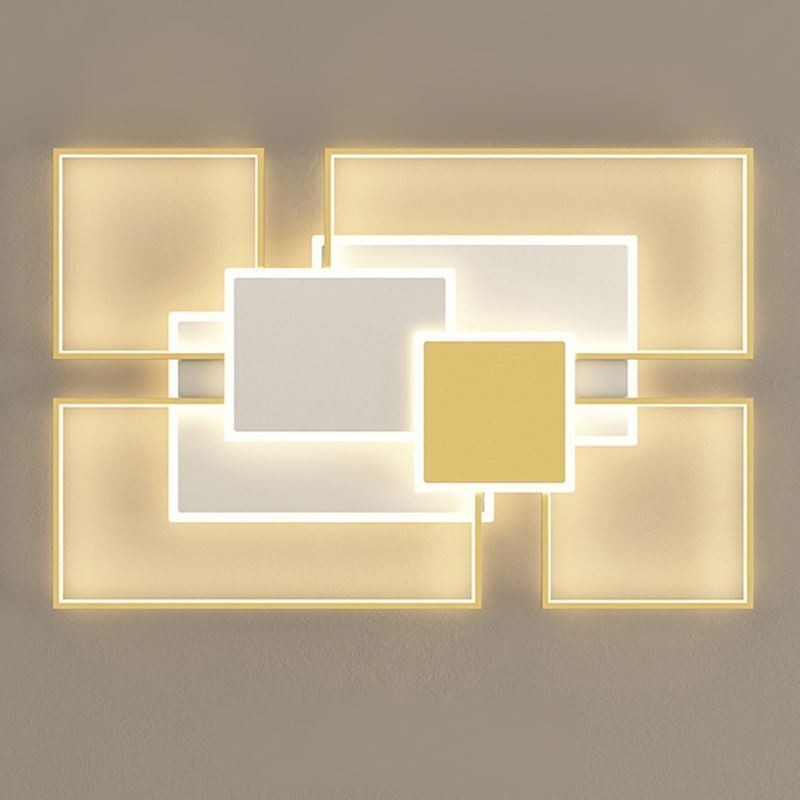 Plafoniera LED moderna dorata geometrica a 2 strati a montaggio a filo