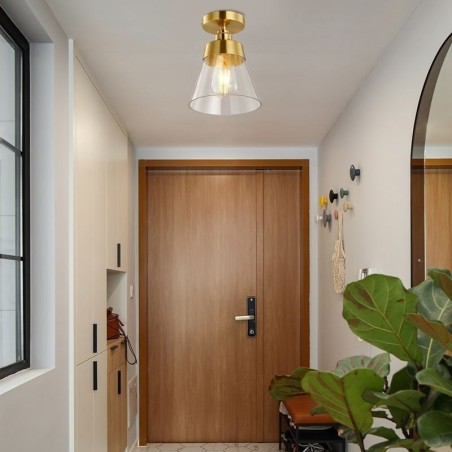 Plafoniera a filo in vetro e ottone 1 luce