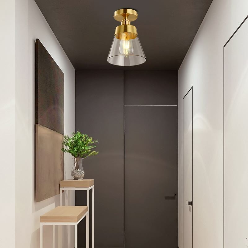 Plafoniera a filo in vetro e ottone 1 luce