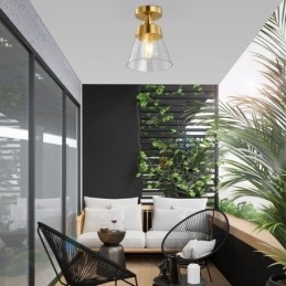 Plafoniera a filo in vetro e ottone 1 luce