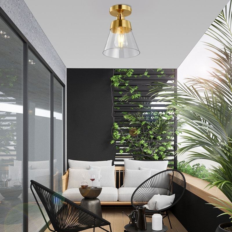 Plafoniera a filo in vetro e ottone 1 luce