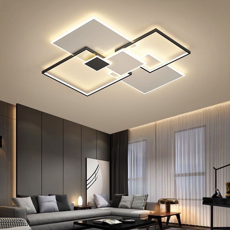 Plafoniera quadrata LED da soffitto a filo 4/6 luci 52W/132W 50x50x7 cm/105x100x7 cm