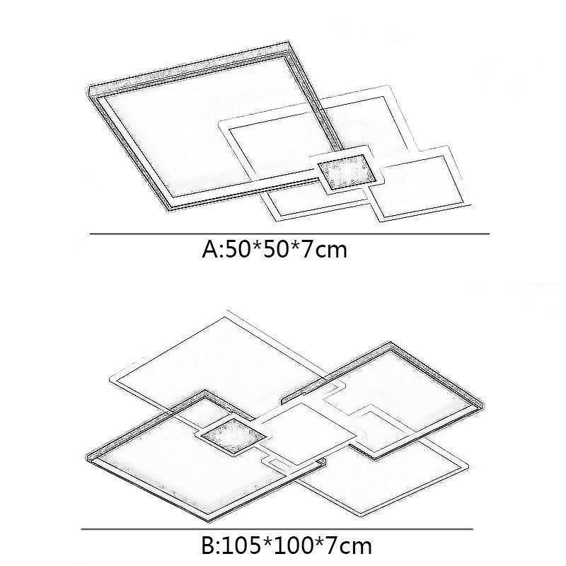 Plafoniera quadrata LED da soffitto a filo 4/6 luci 52W/132W 50x50x7 cm/105x100x7 cm
