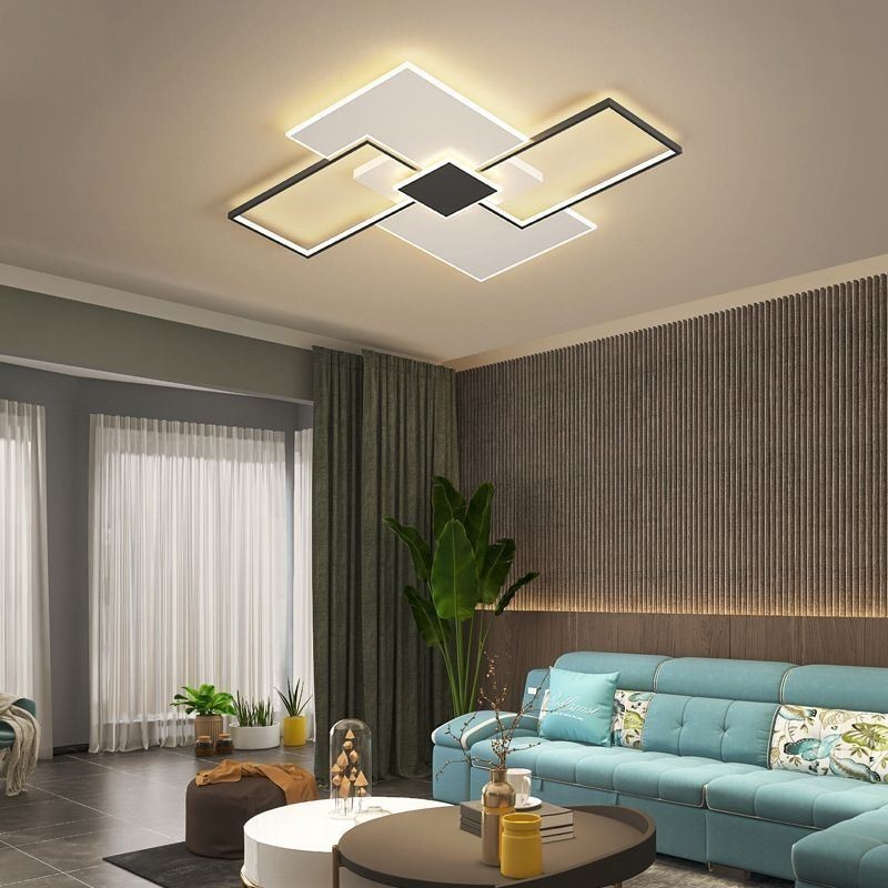 Plafoniera LED quadrata da soffitto a filo, moderna, 5 luci, ferro e acrilico
