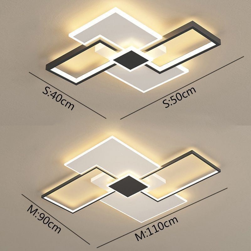 Plafoniera LED quadrata da soffitto a filo, moderna, 5 luci, ferro e acrilico