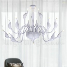 Lampadario a cigno moderno in acciaio inox bianco, 18 luci G4