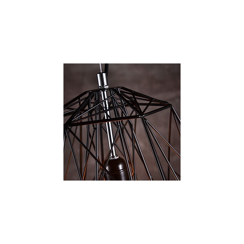 Lampadario a sospensione con paralume a treccia nera