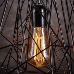 Lampadario a sospensione con paralume a treccia nera