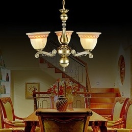Lampadario classico retrò a tre luci in bronzo