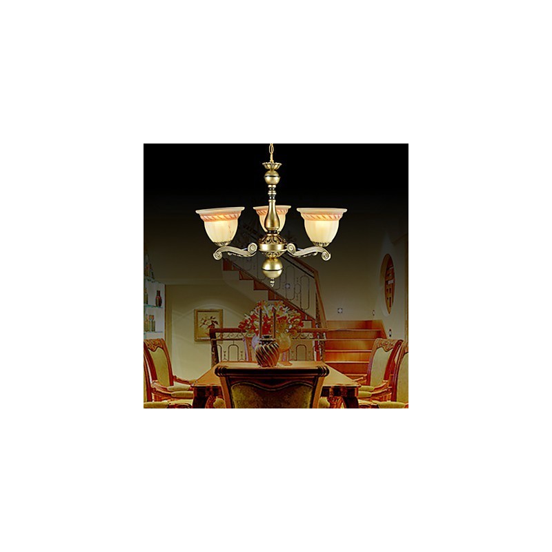 Lampadario classico retrò a tre luci in bronzo
