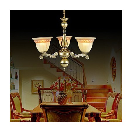Lampadario classico retrò a tre luci in bronzo