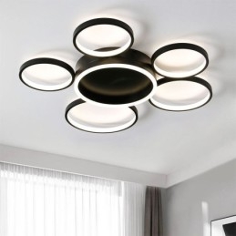 Plafoniera LED moderna a 6 anelli in acrilico, montaggio a filo, 50 W