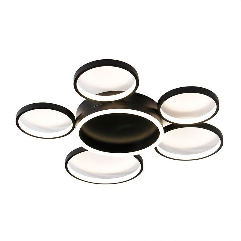 Plafoniera LED moderna a 6 anelli in acrilico, montaggio a filo, 50 W