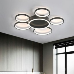 Plafoniera LED moderna a 6 anelli in acrilico, montaggio a filo, 50 W