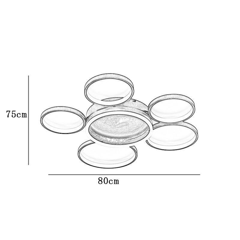 Plafoniera LED moderna a 6 anelli in acrilico, montaggio a filo, 50 W