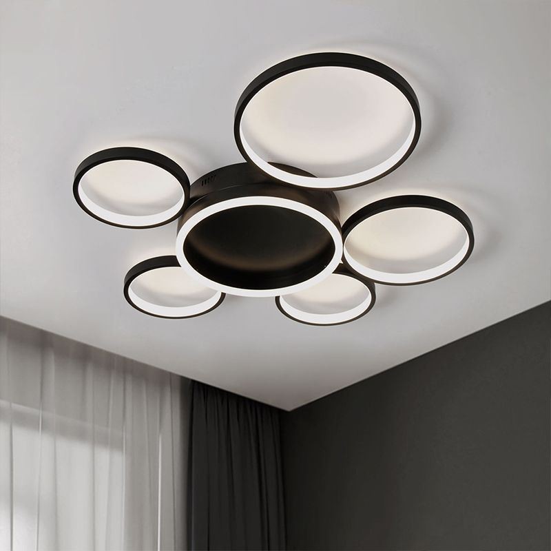 Plafoniera LED moderna a 6 anelli in acrilico, montaggio a filo, 50 W