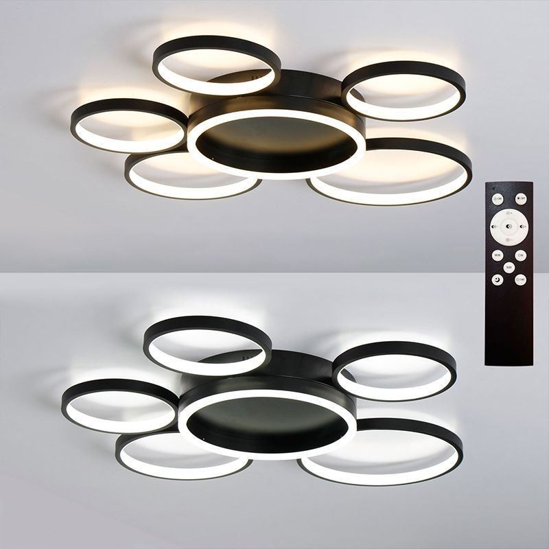 Plafoniera LED moderna a 6 anelli in acrilico, montaggio a filo, 50 W