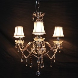 Lampadario moderno a 3 luci con braccio in cristallo e paralume bianco in tessuto
