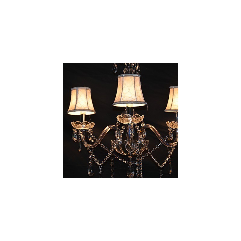 Lampadario moderno a 3 luci con braccio in cristallo e paralume bianco in tessuto