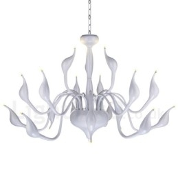 Lampadario a cigno moderno in acciaio inox bianco, 18 luci G4