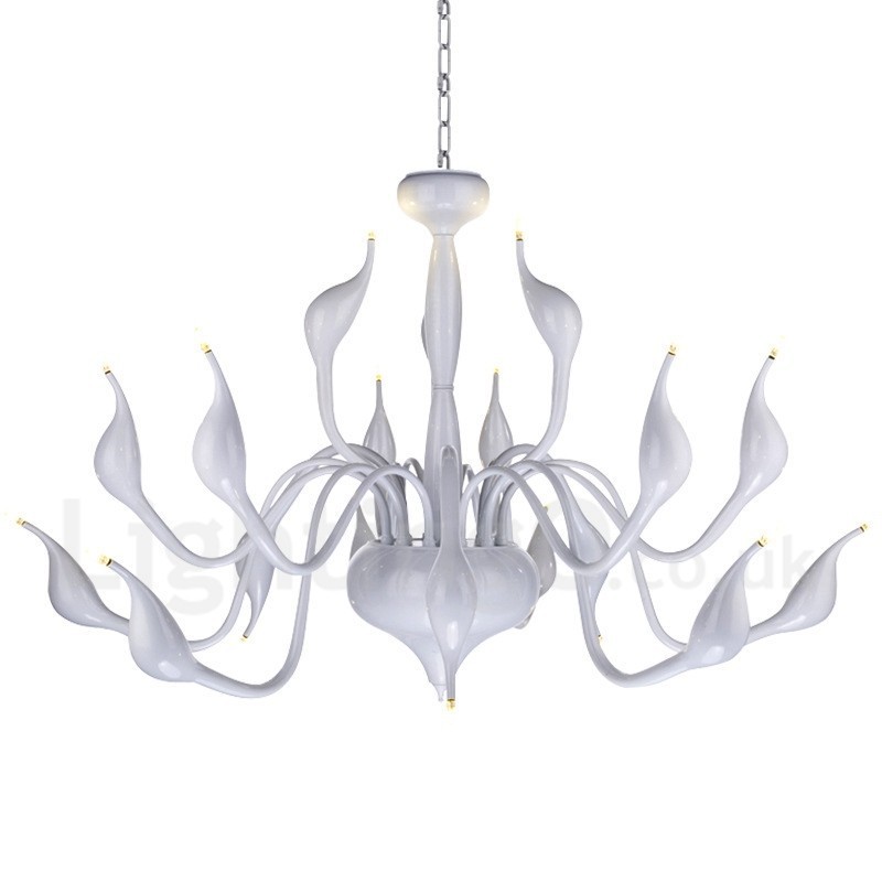 Lampadario a cigno moderno in acciaio inox bianco, 18 luci G4