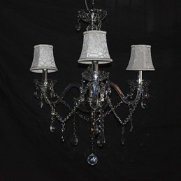 Lampadario moderno a 3 luci con braccio in cristallo e paralume bianco in tessuto