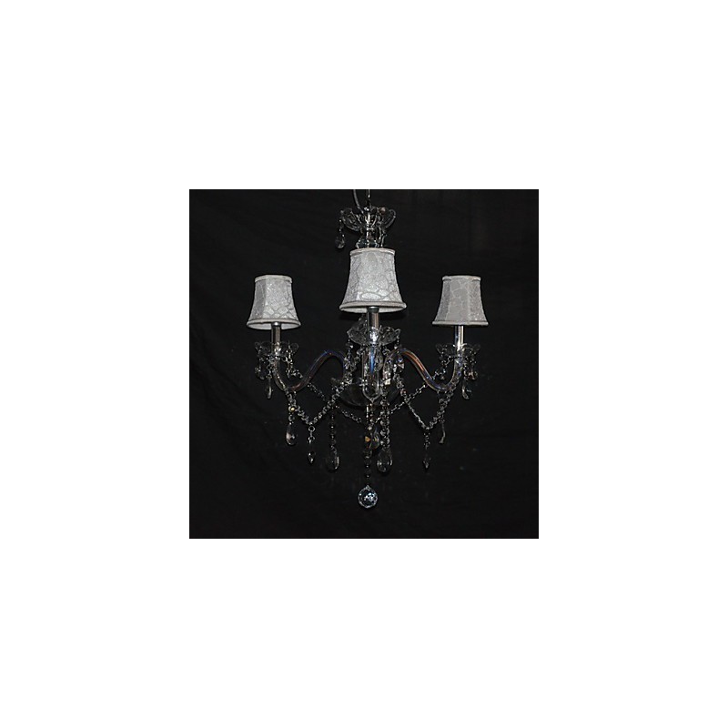 Lampadario moderno a 3 luci con braccio in cristallo e paralume bianco in tessuto
