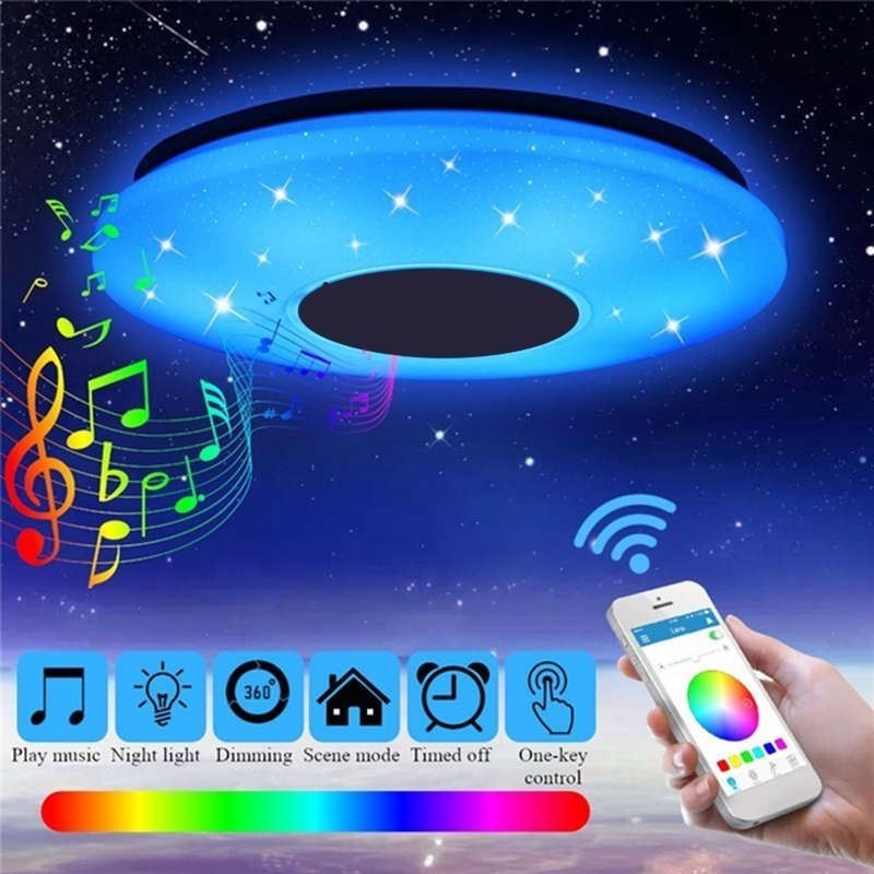 Plafoniera a filo LED con altoparlante Bluetooth e funzione timer, 36 cm, 36 W