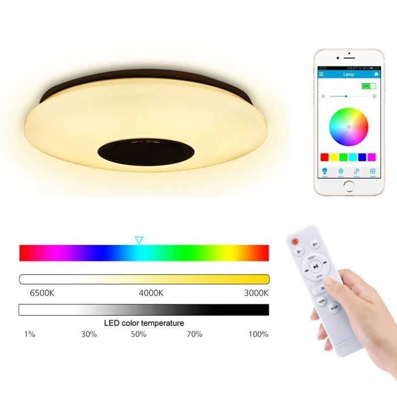 Plafoniera a filo LED con altoparlante Bluetooth e funzione timer, 36 cm, 36 W